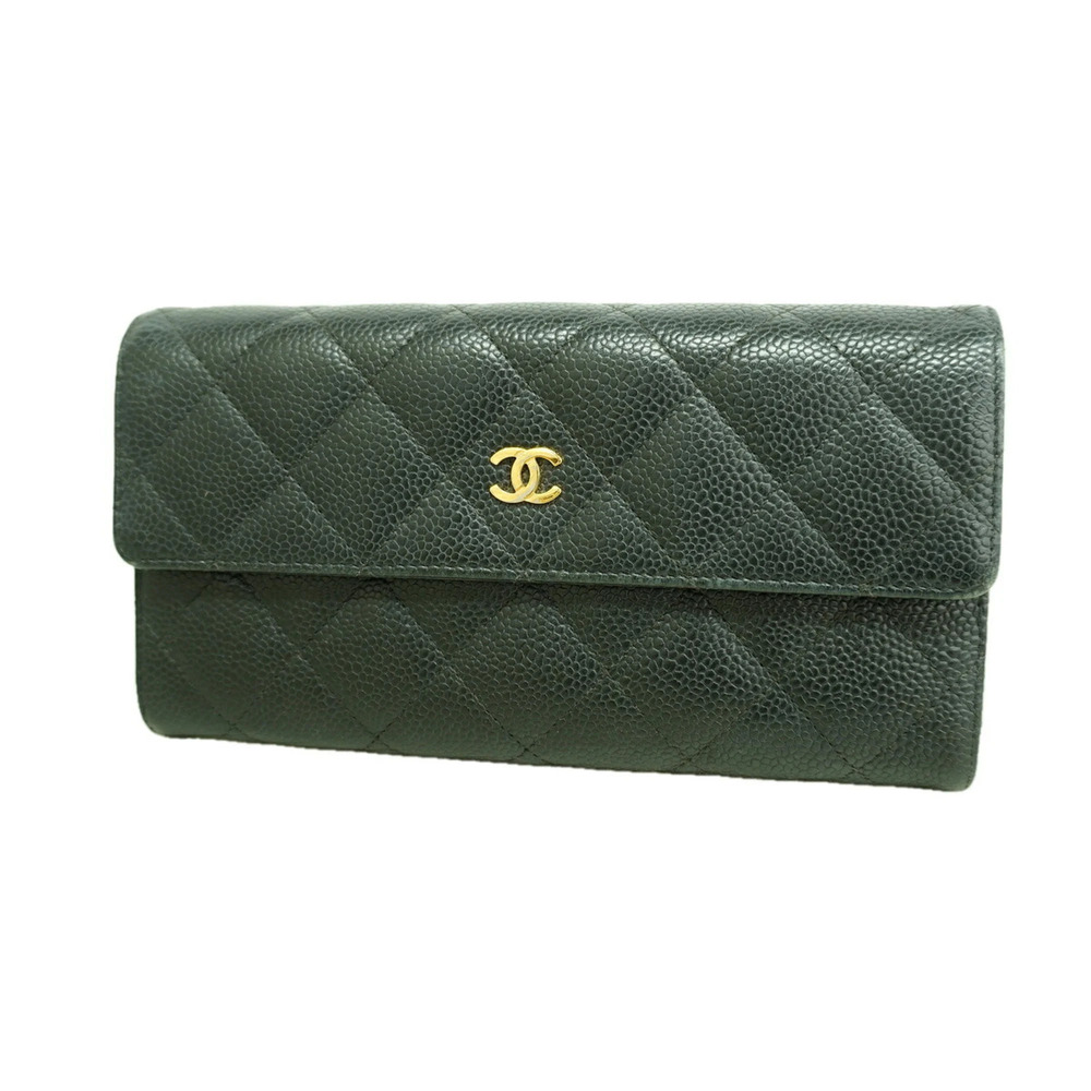 Chanel Matelassé Long Wallet, Caviar Leather, Black, Women's OP021956